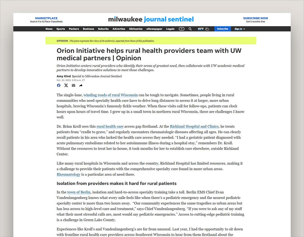 Orion Initiative helps rural health providers team with UW medical partners | Opinion